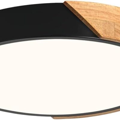 LED ceiling light, wood flush mount, 4000K, acrylic shade.