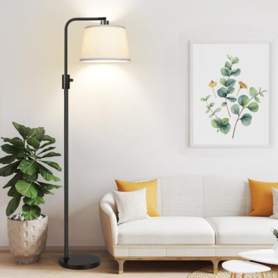 Adjustable height modern floor lamp with marble base.