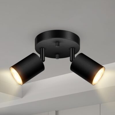 Track lighting fixtures, matte black, adjustable, bulbs not included.