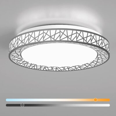 Flush mount LED ceiling light, brushed nickel, dimmable, adjustable color temps.