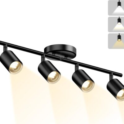 LED track lighting, black, rotatable heads, includes bulbs.