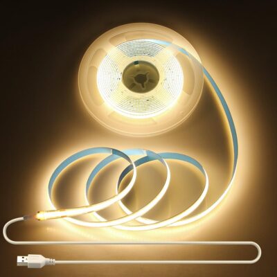 USB LED strip light, warm white 3000K, 960 LEDs, self-adhesive, cuttable.