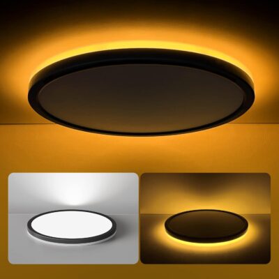 LED flush mount ceiling light with night light, dimmable, black.