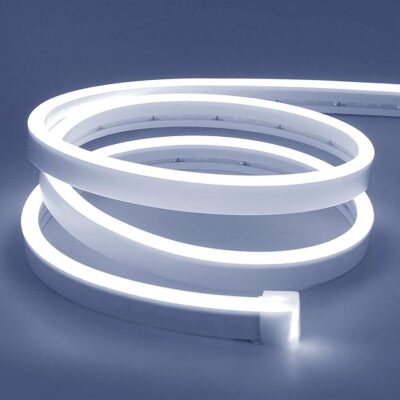 White neon light strip, 12V, waterproof flexible silicone, indoor outdoor.