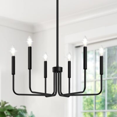 Chandelier, black, 6-light, farmhouse style.
