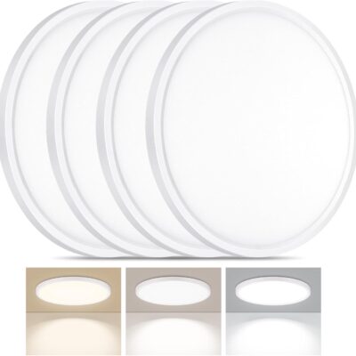 LED flush mount ceiling light, 3 color temps, ultra-thin, white.