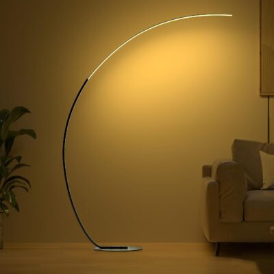 Modern arched floor lamp with tri-color temperature and foot switch.