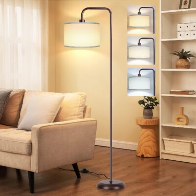 Three-light curved floor lamp, 78-inch height.