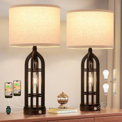 Farmhouse style table lamp, 3-level dimmable, 2-pack.