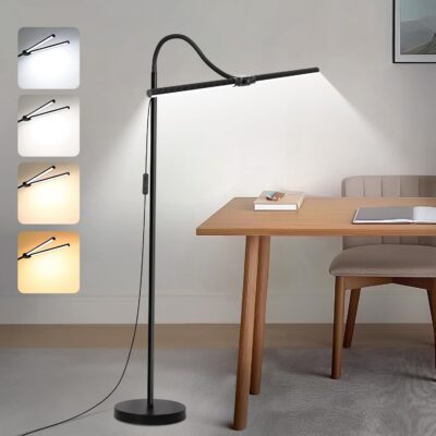 Medieval modern gold floor lamp with frosted glass shade.