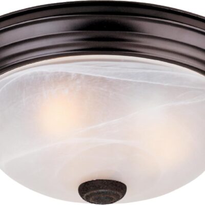 Flush mount ceiling light, 2-light, oil rubbed bronze, white glass.