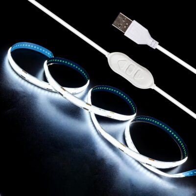 USB LED strip lights, white, 3-key controller, flexible.