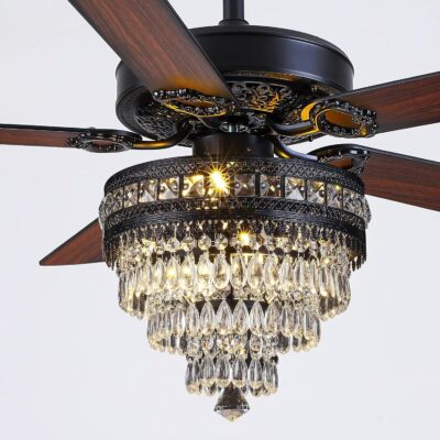 Crystal ceiling fan with light, black, remote, 50-inch.