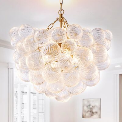 Bubble glass chandelier, gold, hand-blown.