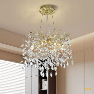 Crystal tree branches chandelier, gold, 6 lights.